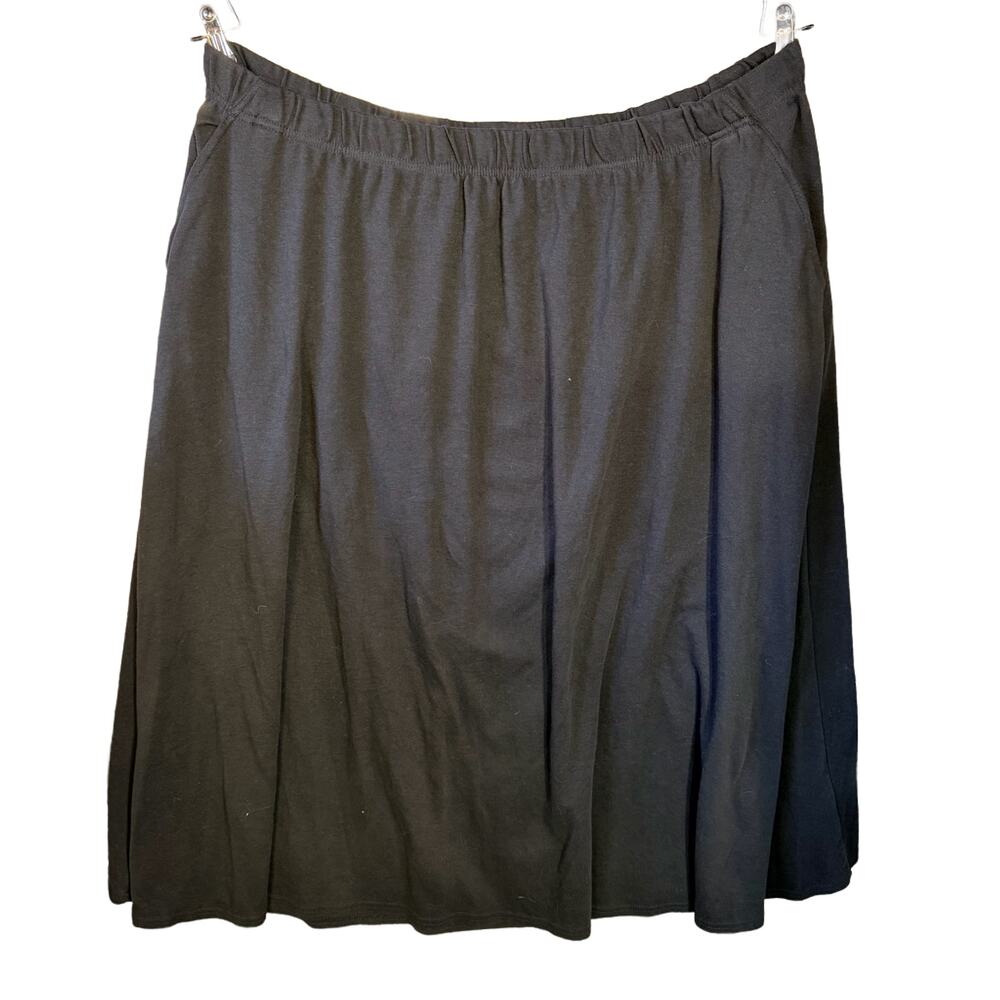 Woman Within Womens A Line Midi Skirt Elastic Waistband Pockets Black 3X